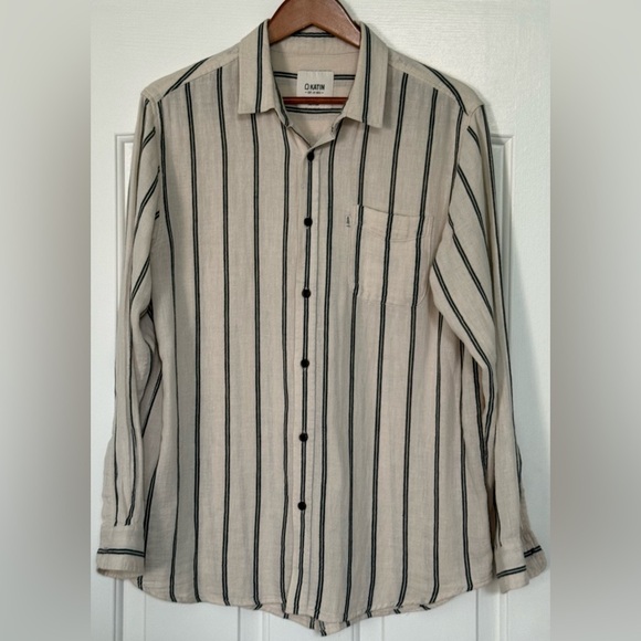EUC Katin Striped Cotton Linen Button-Up Shirt LG | Coastal Surf SoCal Style 🌴 - Picture 1 of 11